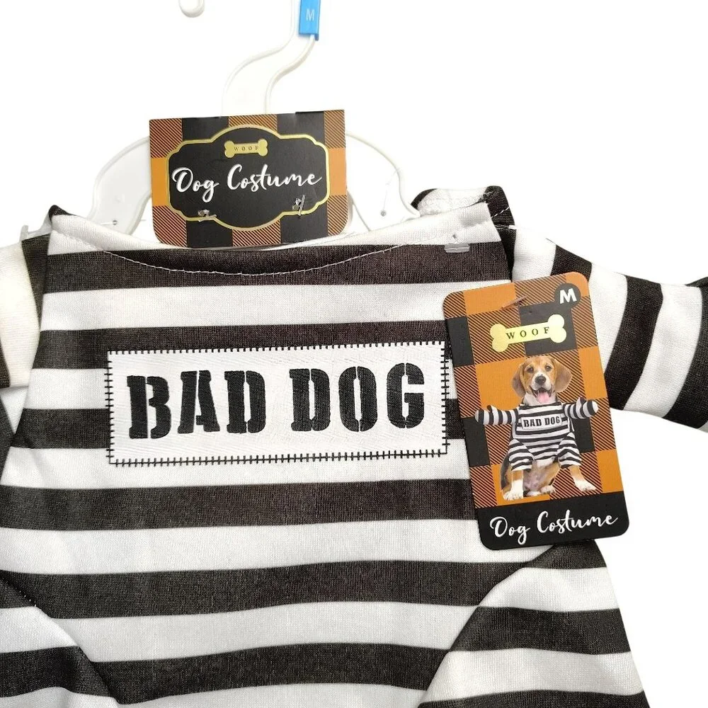 Woof Bad Dog Striped Jailbird Costume Medium Fun Halloween Pet Outfit